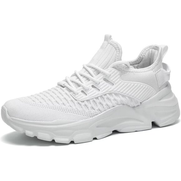 Men's Mesh White Non Slip, Breathable, Athletic Sports Fashion Sneakers Shoes - Picture 2 of 7